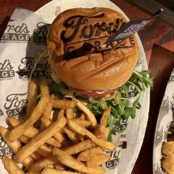 Ford's Garage signature dishes Americana RoadsterBuffalo Chicken DipEstate Burger